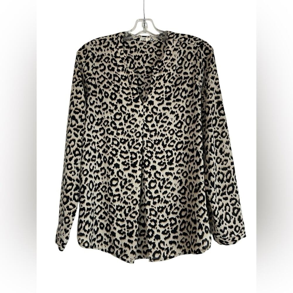 Pleione Anthropologie Leopard Top Womens Size S Black Tan Long Tan Loose Fit